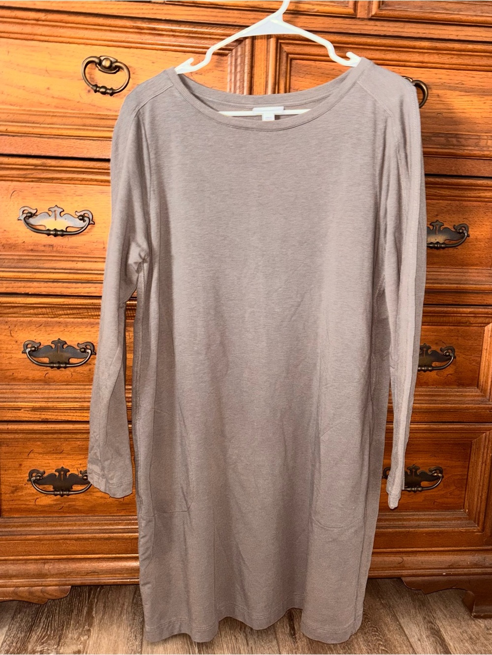 Pure Jill large taupe brown long sleeve Pima cotton t-shirt dress with pockets